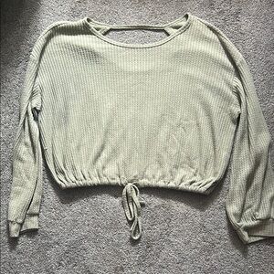 Hollister Green Ribbed Tie Front Long Sleeve sweater